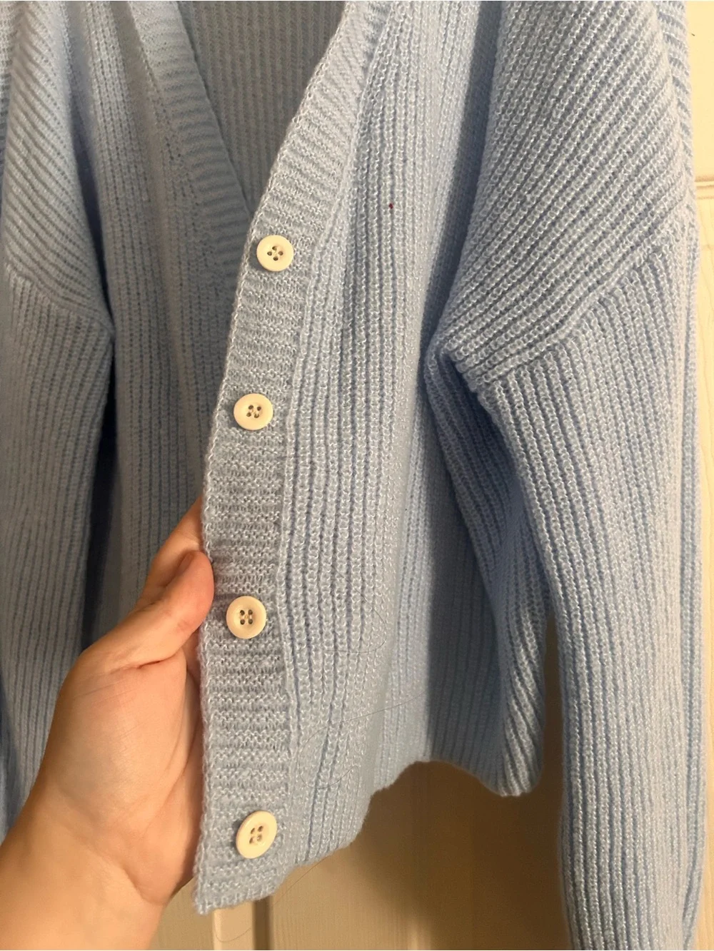 SHEIN Light Blue Ribbed Button-Front Cardigan